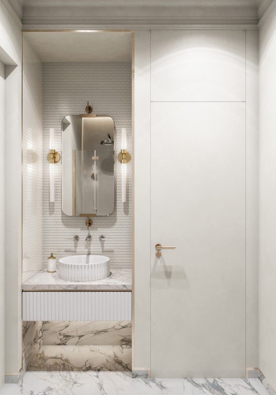 Интерьер в спокойнх тонах с яркими акцентами