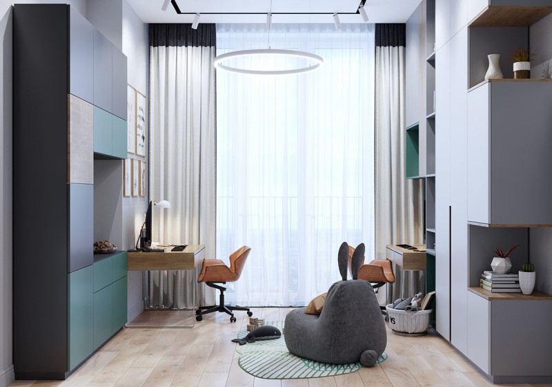 Неоклассический интерьер с акцентами кобальтового и изумрудного цветов