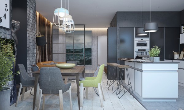 Открытая планировка апартаментов с внутренними стеклянными стенами