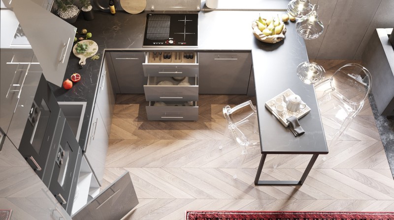 Проект кухни в серых тонах Проект кухни в серых тонах