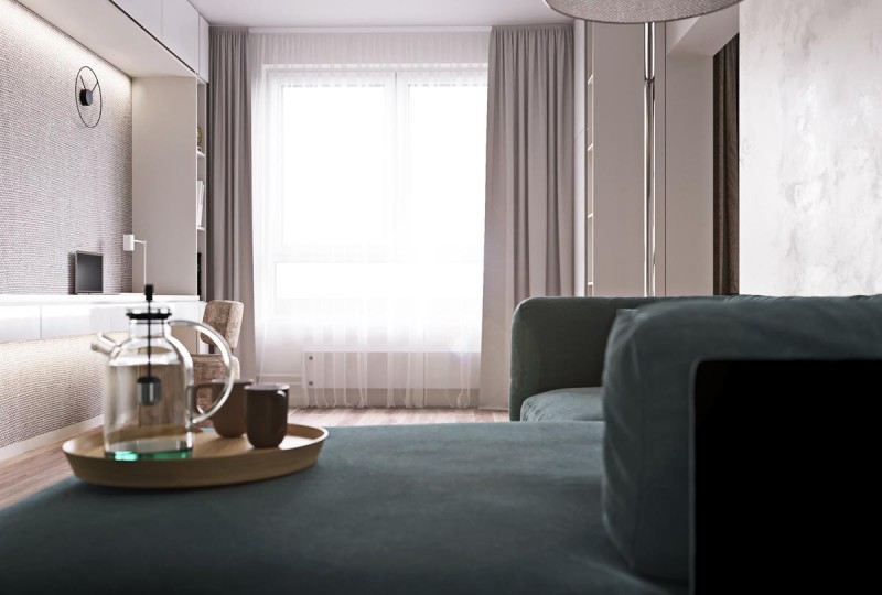 Глубокие гармоничные цвета чирок и терракотовый в интерьере небольшой квартиры