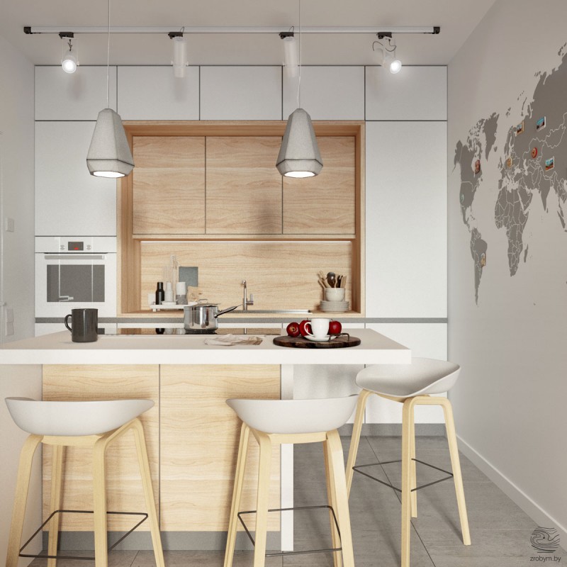 Небольшая квартира с открытой планировкой в серо-желтых тонах Небольшая квартира с открытой планировкой в серо-желтых тонах