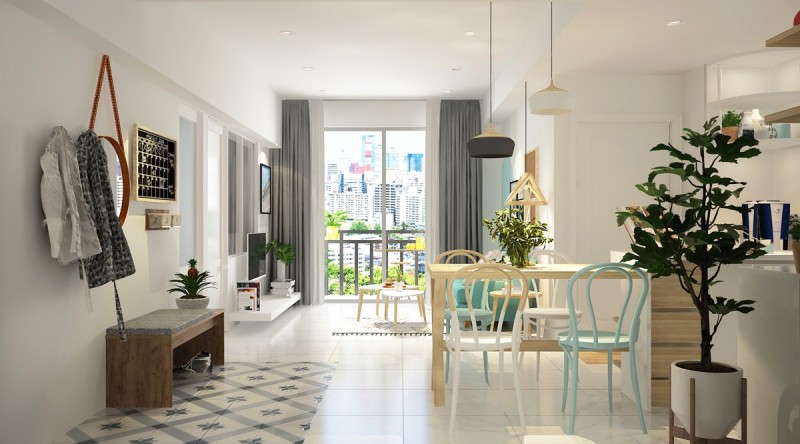 Прохладные оттенки бирюзы в интерьере уютных апартаментов