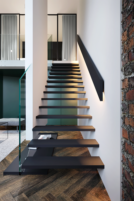 Минималистичный интерьер двухуровневой квартиры Минималистичный интерьер двухуровневой квартиры