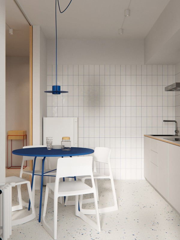 Красный, белый и синий цвета создают эффектную комбинацию в квартире площадью 36 кв. м.