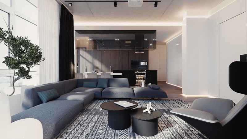 Чистые линии, простая мебель и зелень в интерьере комфортных апартаментов