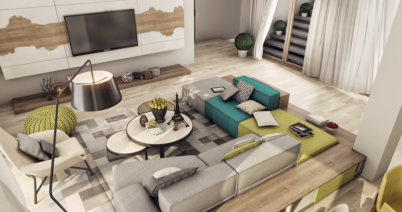 Яркие акценты в обстановке коттеджа