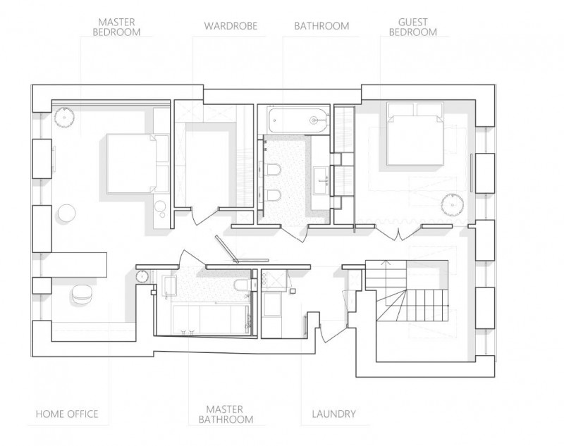 Монохромный интерьер двухуровневой квартиры Монохромный интерьер двухуровневой квартиры