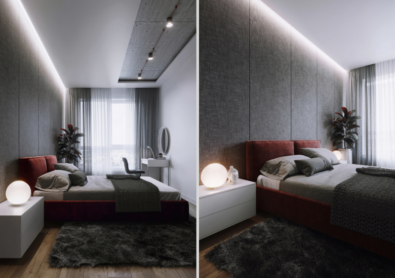 Зелень и гранат: проект квартиры для молодой пары