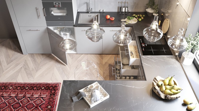 Проект кухни в серых тонах Проект кухни в серых тонах