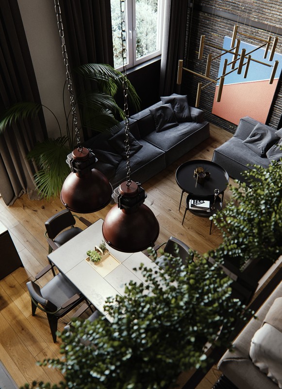 Двухуровневая квартира в индустриальном стиле