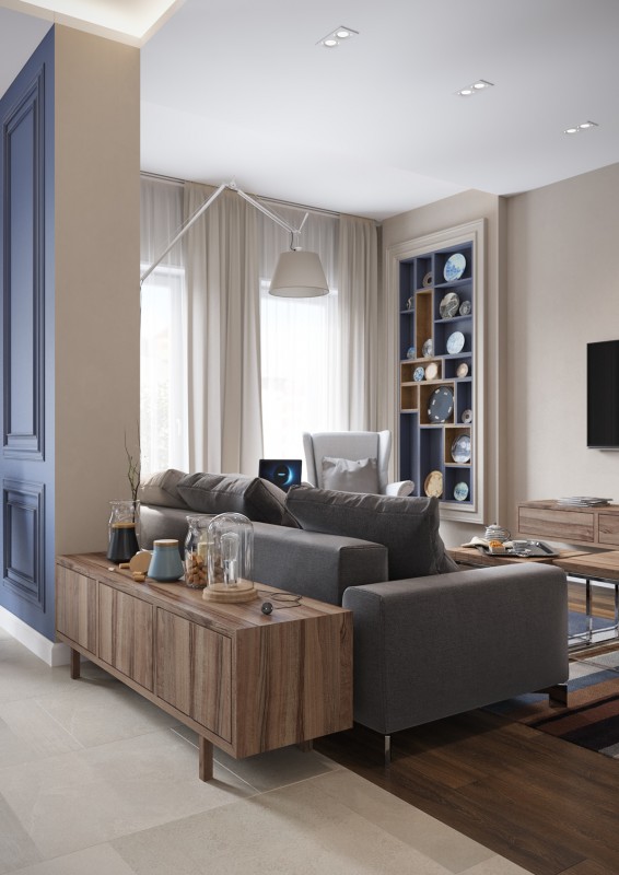 Синие акценты в интерьере