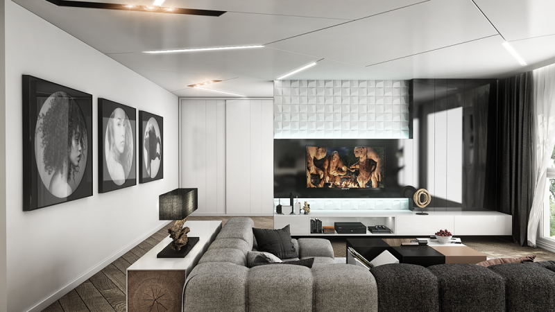 Монохромная гостиная Монохромная гостиная