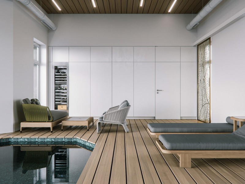 Современный загородный дом с бассейном и спа Современный загородный дом с бассейном и спа