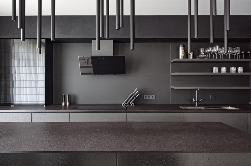 Декоративный черный цемент в интерьере кухни