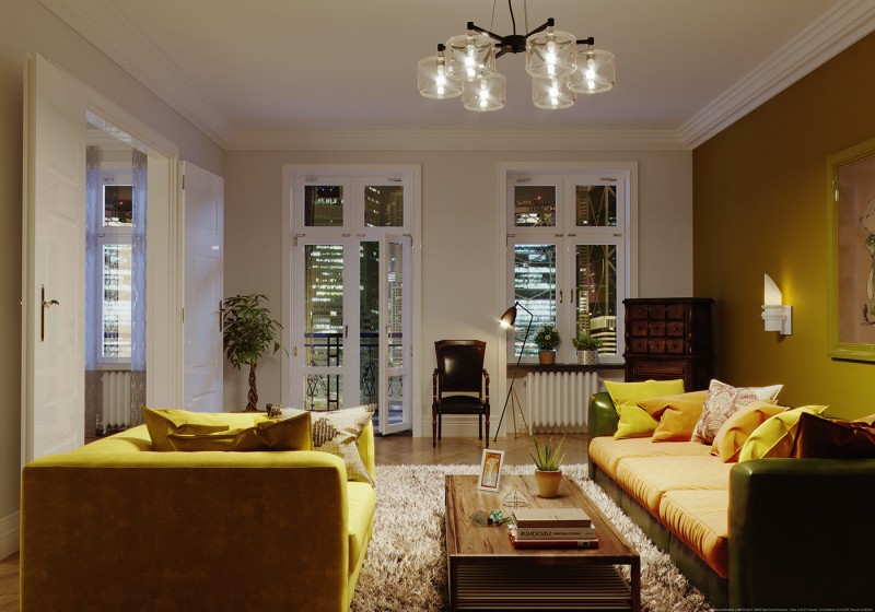 Интерьер гостиной с яркими акцентами