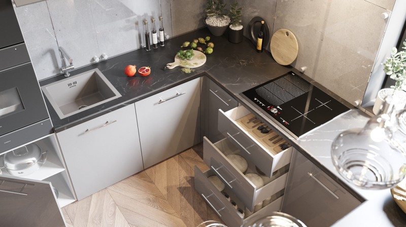 Проект кухни в серых тонах Проект кухни в серых тонах