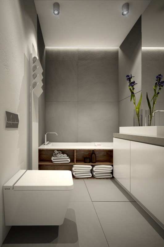 Сочетание разных фактур: декоративный бетон и дерево