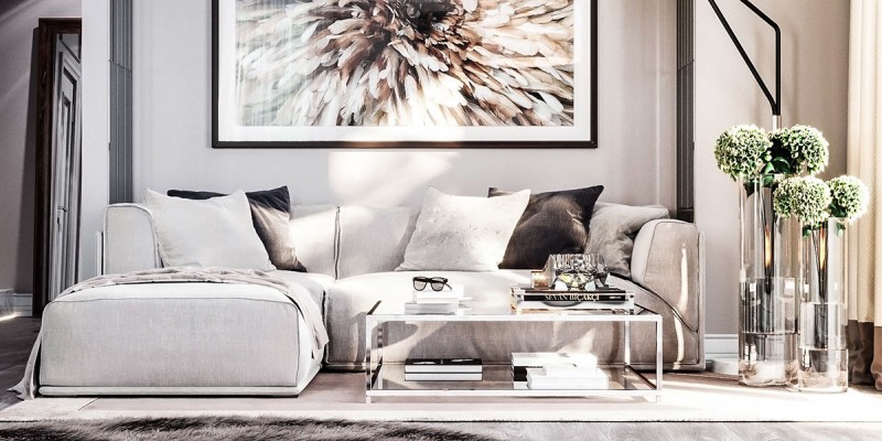 Гостиная, оформленная в бежевых тонах