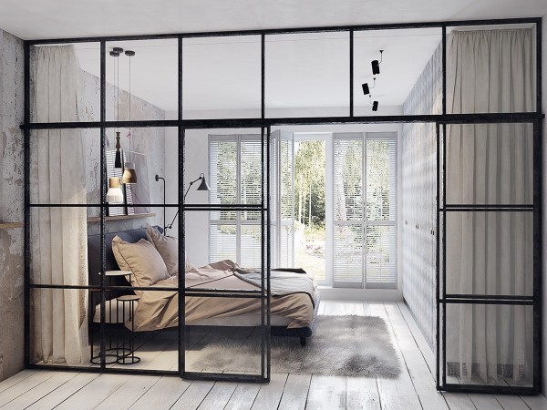 Имитация бетонной стены в интерьере квартиры