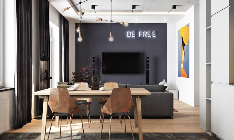 Интерьер в оттенках серого, черного и коричневого