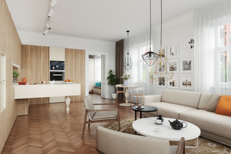 Деревянные акценты в интерьере эклектичных апартаментов Деревянные акценты в интерьере эклектичных апартаментов