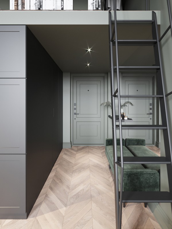 Двухуровневая студия в нуарной современной классике