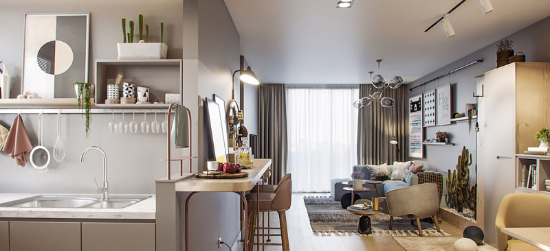 Квартира для молодой пары в теплых тонах