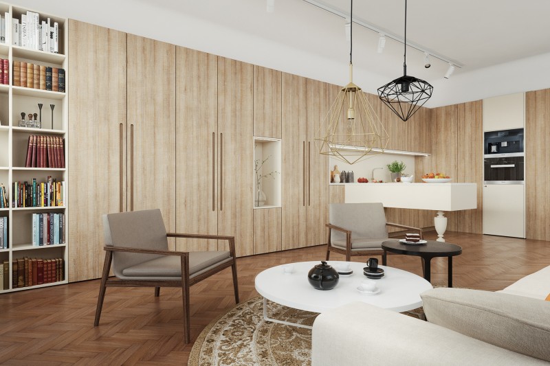 Деревянные акценты в интерьере эклектичных апартаментов Деревянные акценты в интерьере эклектичных апартаментов