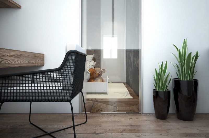 Сочетание разных фактур: декоративный бетон и дерево