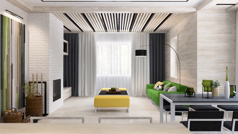 Интерьер с желто-зелеными акцентами