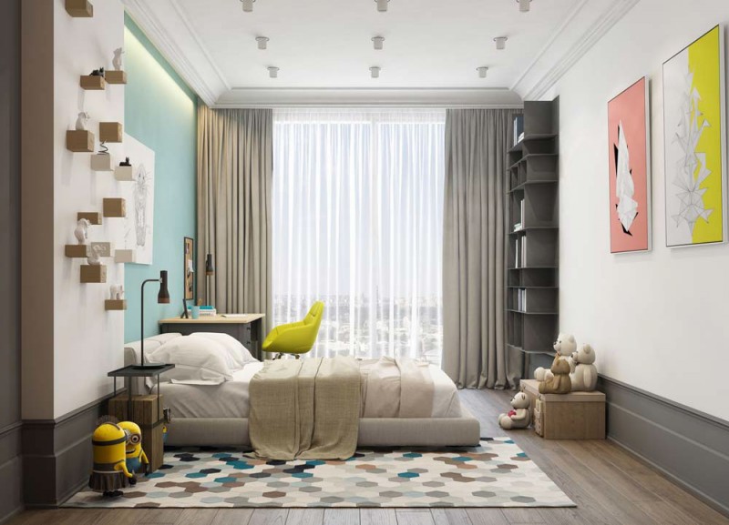 Нейтральный фон в сочетании с яркой цветовой гаммой