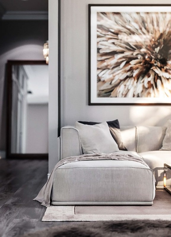 Гостиная, оформленная в бежевых тонах