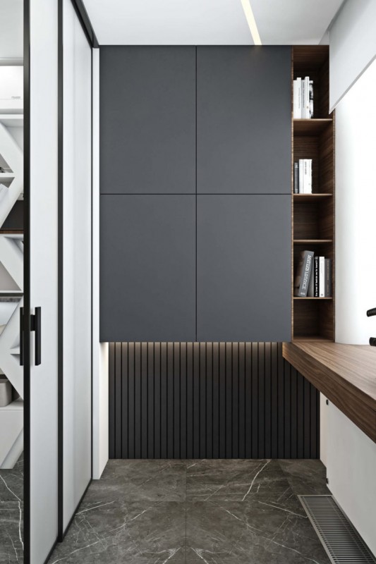 Использование черного, белого и цвета дерева в интерьере просторных минималистских апартаментов Использование черного, белого и цвета дерева в интерьере просторных минималистских апартаментов