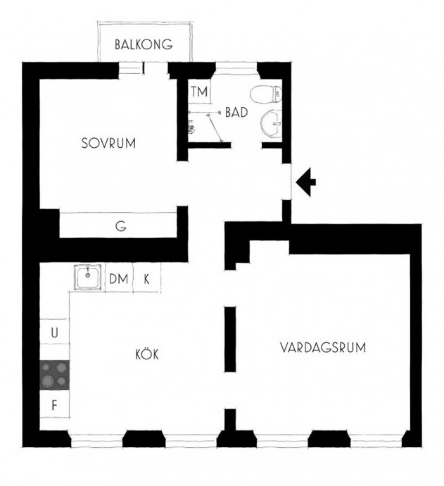 Квартира площадью 64 м2 в Стокгольме