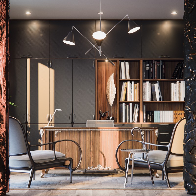 Пентхаус, оформленный в темных тонах