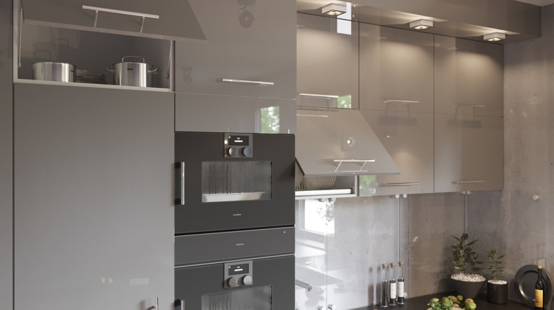 Проект кухни в серых тонах Проект кухни в серых тонах