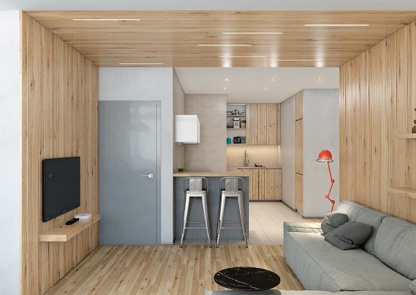 Акцент на деревянные панели в интерьере уютной квартиры