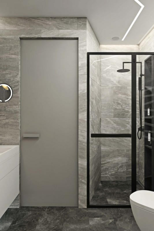 Использование черного, белого и цвета дерева в интерьере просторных минималистских апартаментов