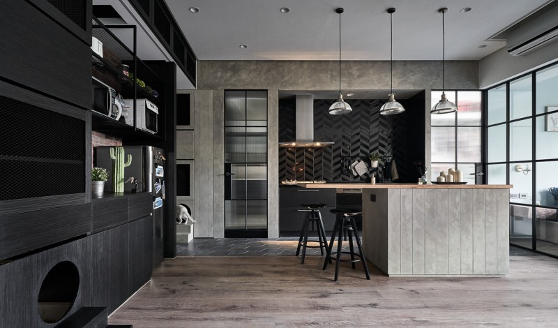 Сочетание брутальности и элегантности в интерьере тайваньской квартиры Сочетание брутальности и элегантности в интерьере тайваньской квартиры