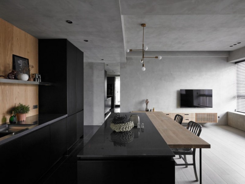 Дизайн квартиры в Тайбэе в темных тонах