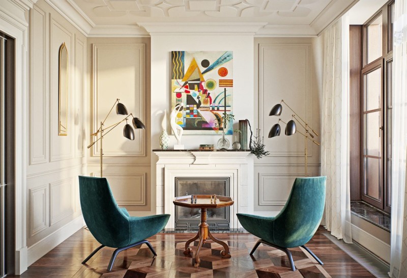 Сочетание стиля 70-х и классики в интерьере пентхауса