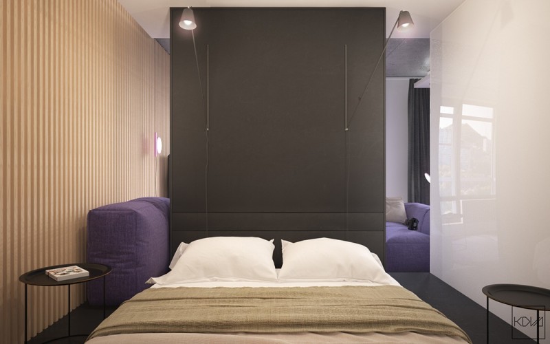 Фиолетовый, лавандовый и ярко-красный цвета в интерьере компактной студии Фиолетовый, лавандовый и ярко-красный цвета в интерьере компактной студии