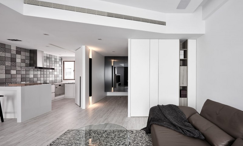 Монохромный интерьер квартиры в Тайчжуне, Тайвань