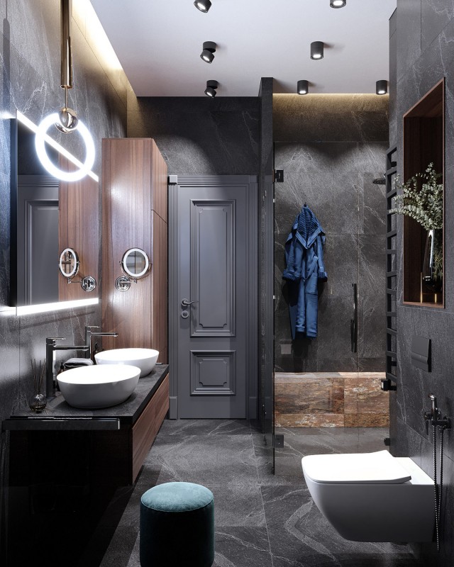 Неоклассический интерьер с акцентами кобальтового и изумрудного цветов