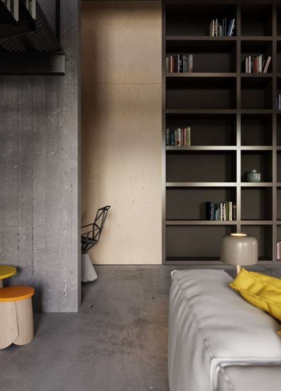 Желтые акценты в интерьере лофта