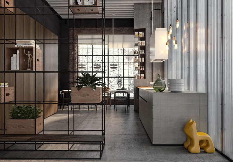 Желтые акценты в интерьере лофта