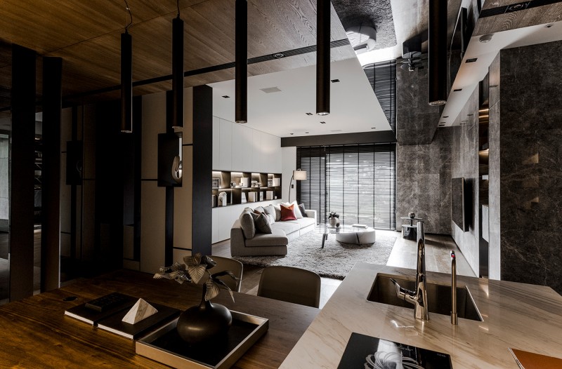 Интерьер просторной квартиры в серых тонах