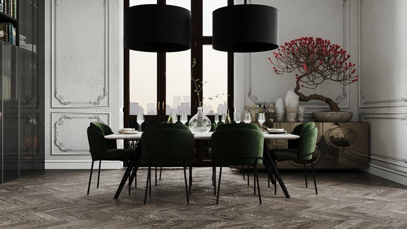 Контрастное сочетание лепнины на стенах с ультрасовременной мебелью и аксессуарами Контрастное сочетание лепнины на стенах с ультрасовременной мебелью и аксессуарами