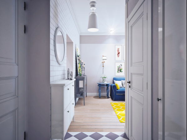 Сочетание желтого и синего в интерьере